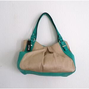 Apt 9 Womens Shoulder Bag Tote, NW Teal & Beige, W/ Double Braided Straps Purse
